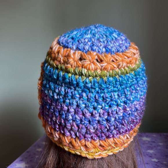 Colorful Crochet Sunflower Beanie medium soft double strings acrylic yarn new - Picture 5 of 9